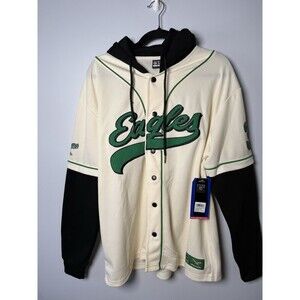NWT NFL Philadelphia Eagles Hooded Baseball Jersey Cream Black Men's Medium $85